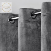 2 Pieces Plain Dyed Velvet Eyelet Curtains-Charcoal Grey